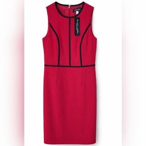 Black Label Sleeveless Red Midi Sheath Dress with Black Trim